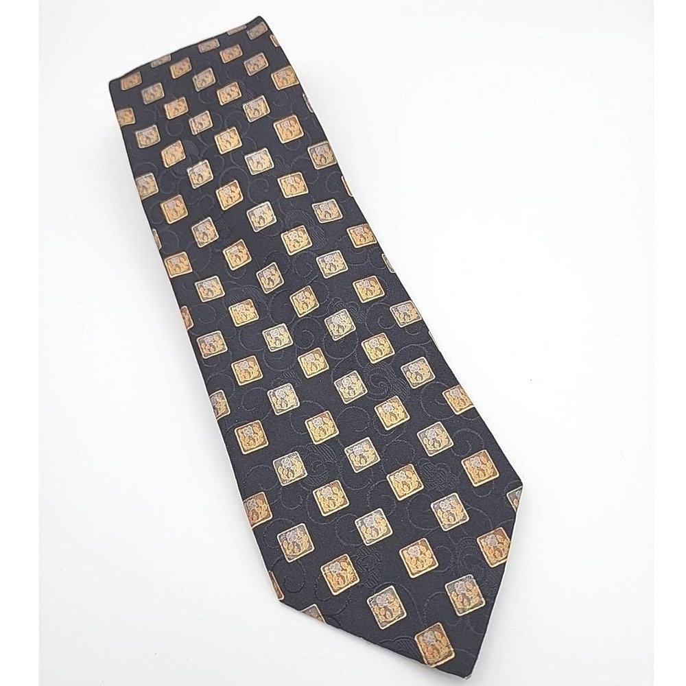 Ermenegildo Zegna Silk Tie Navy Blue Gold Geometric Italy Designer Quiet Luxury